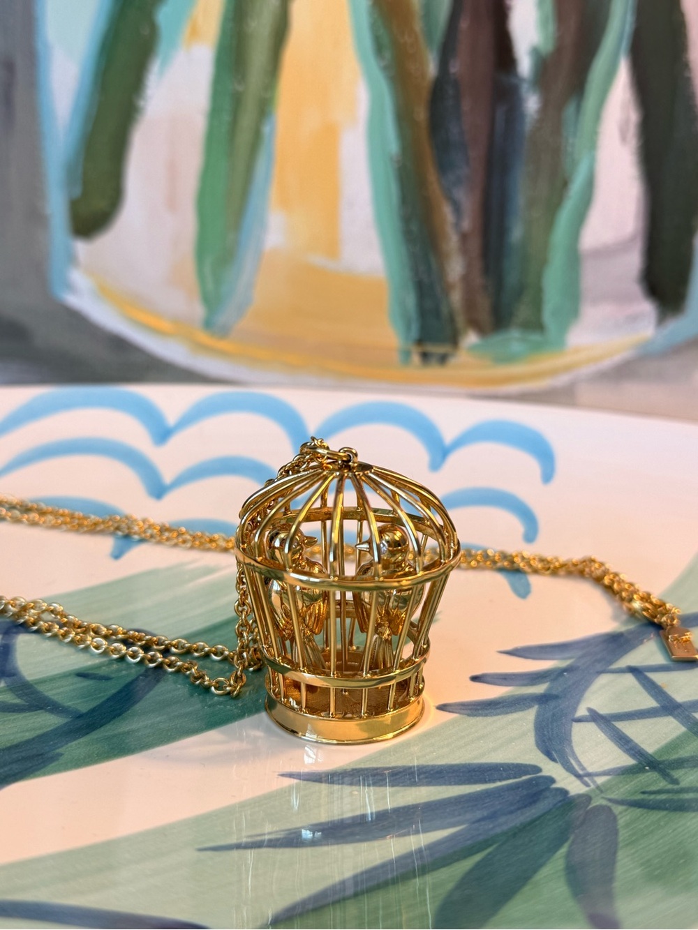 KATE SPADE Novelty Love Birds Birdcage Large Gold Cage Long Pendant Necklace
